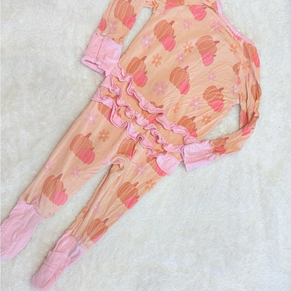 Baby Girl Poppy Kids Co Pumpkins Fall Autumn Thanksgiving Footsie Pajamas